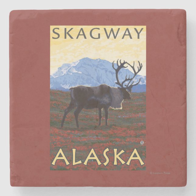 Caribou Scene - Skagway, Alaska Stone Coaster (Front)