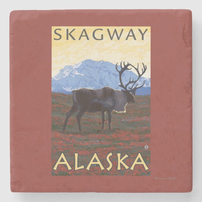 Caribou Scene - Skagway, Alaska Stone Coaster (Front)