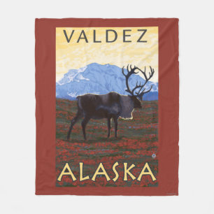 Caribou Scene - Valdez, Alaska Fleece Blanket