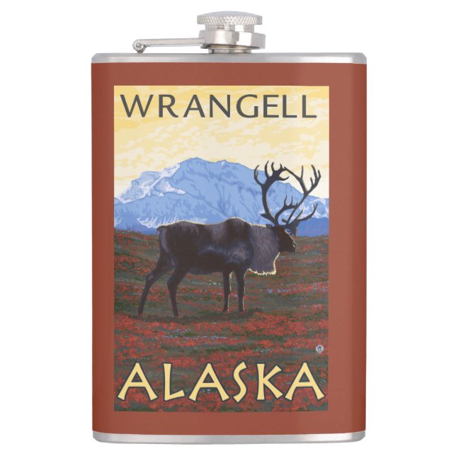 Caribou Scene - Wrangell, Alaska Hip Flask (Front)