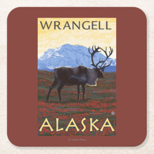 Caribou Scene - Wrangell, Alaska Square Paper Coaster
