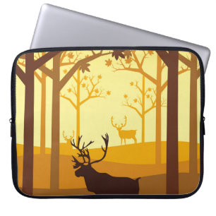 Caribou silhouette in the forest on the autumn sea laptop sleeve