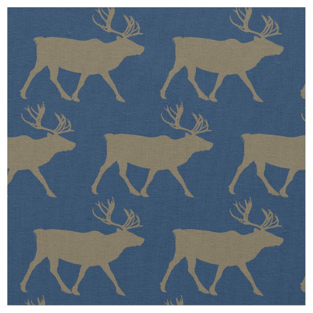 Caribou Silhouettes Blue Fabric (Close Up)