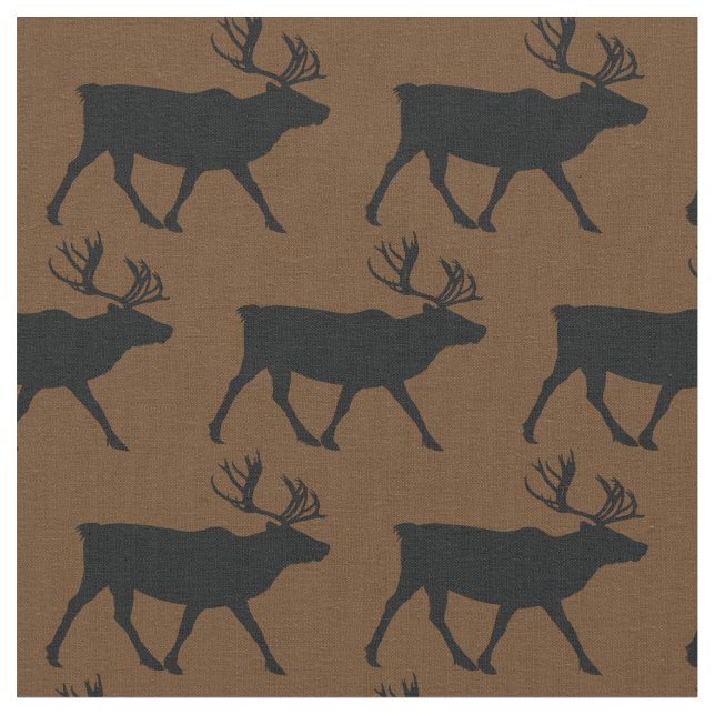 Caribou Silhouettes Brown Fabric (Close Up)