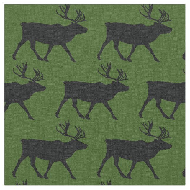 Caribou Silhouettes Green Fabric (Close Up)