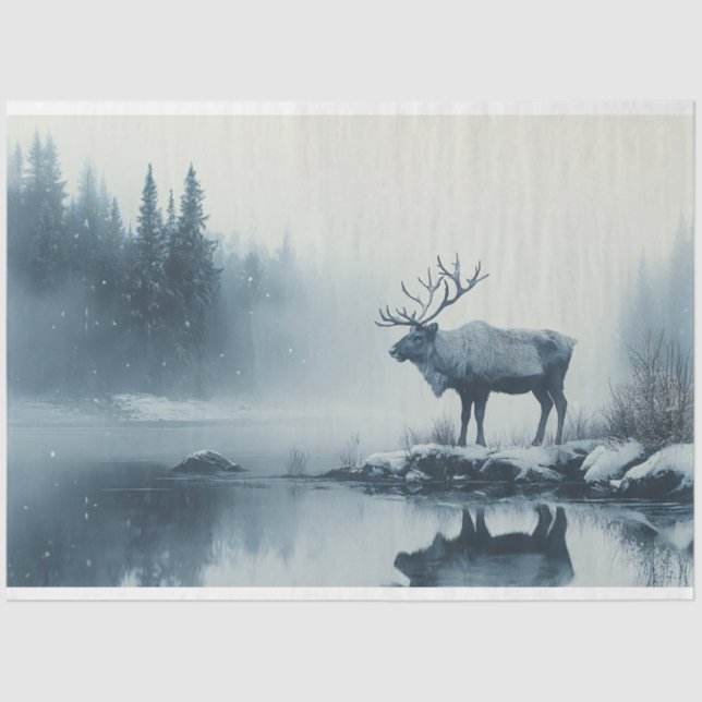 Caribou Winter Landscape Decoupage Tissue Paper (Front)