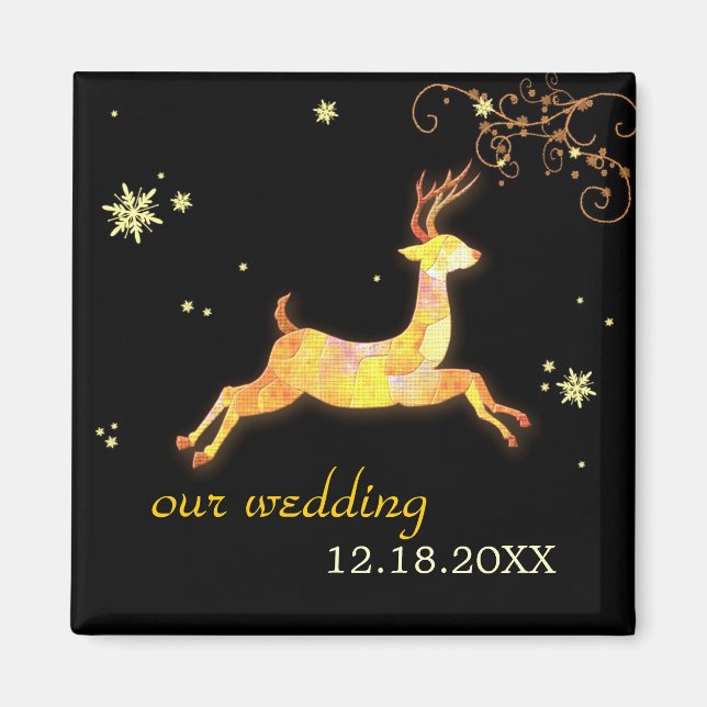 Caribou Winter Wedding Save the Date Magnet (Front)