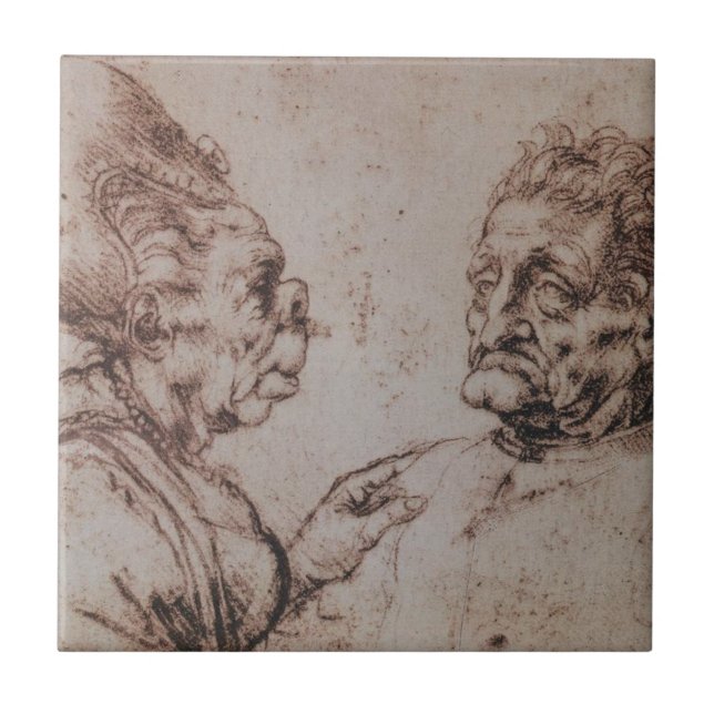 Caricature by Leonardo da Vinci Tile (Front)