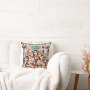 Caricature Family Portrait with Flowers & Gold Cushion