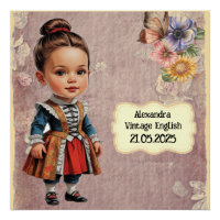 Caricature Girl dressed up  in Vintage English