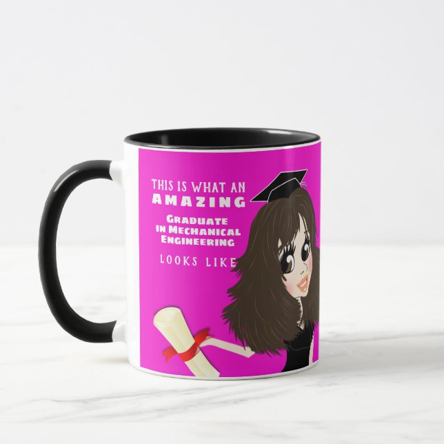 Caricature GRADUATE Gift Brown Hair Eyes Mug (Left)