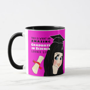 Caricature GRADUATE Gift  Female Black Hair Blue Mug