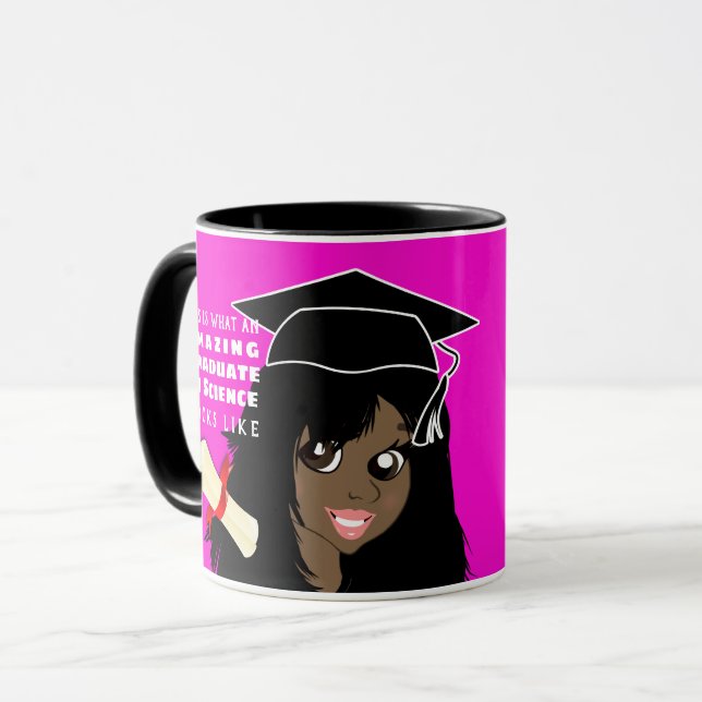 Caricature GRADUATE Gift  Female Black Indian Girl Mug (Front Left)