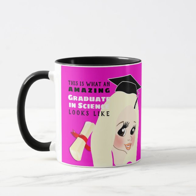 Caricature GRADUATE Gift  Female Blonde hair brown Mug (Left)