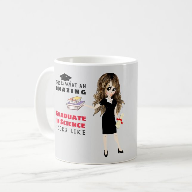 Caricature GRADUATE Gift  Female Brunette - Degree Coffee Mug (Front Left)