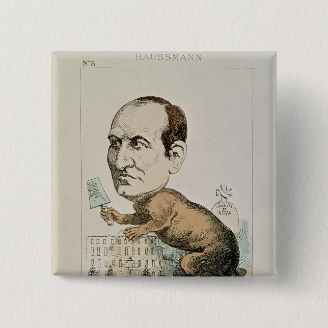 Caricature of Baron Georges Eugene Haussmann 15 Cm Square Badge (Front)