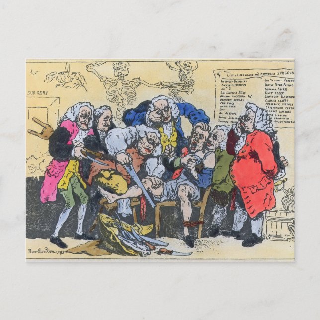 Caricature of Georgian Surgeons at work, 1793 Postcard (Front)