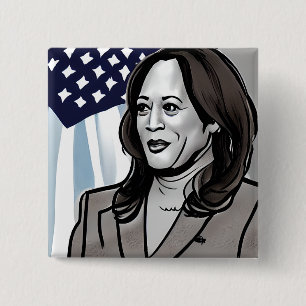 Caricature of Kamala Harris Political 15 Cm Square Badge