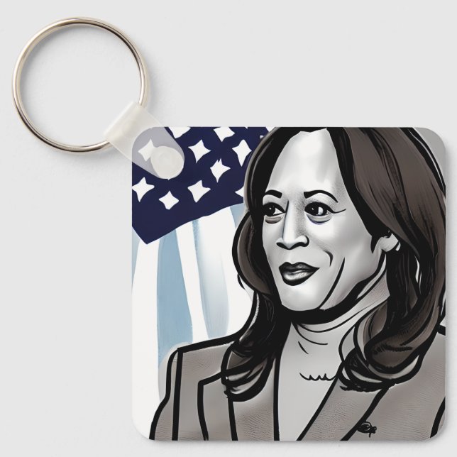 Caricature of Kamala Harris Political Key Ring (Front)