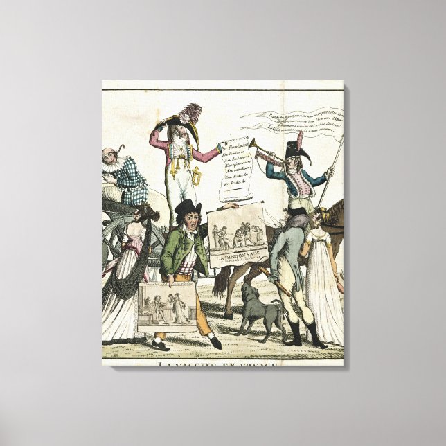Caricature of quack doctors offering vaccines canvas print (Front)