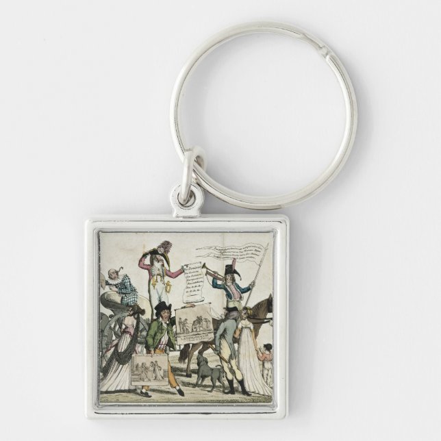Caricature of quack doctors offering vaccines key ring (Front)