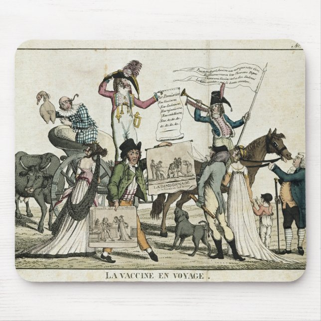 Caricature of quack doctors offering vaccines mouse mat (Front)