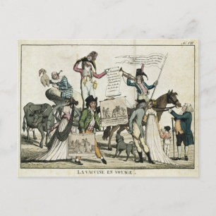 Caricature of quack doctors offering vaccines postcard