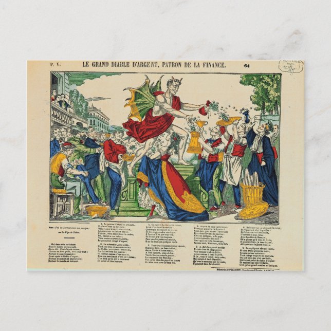 Caricature of the Demon of Money, 1860 Postcard (Front)