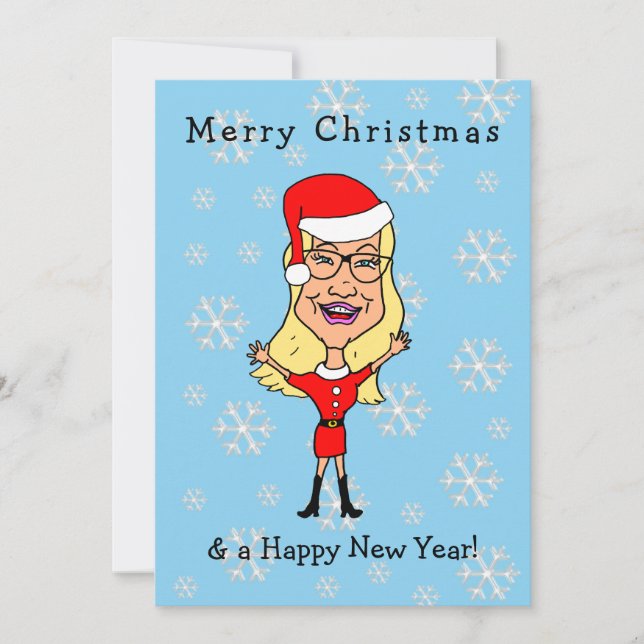 Caricature Santa Girl Blonde Happy Christmas Holiday Card (Front)