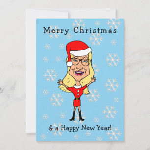 Caricature Santa Girl Blonde Happy Christmas Holiday Card