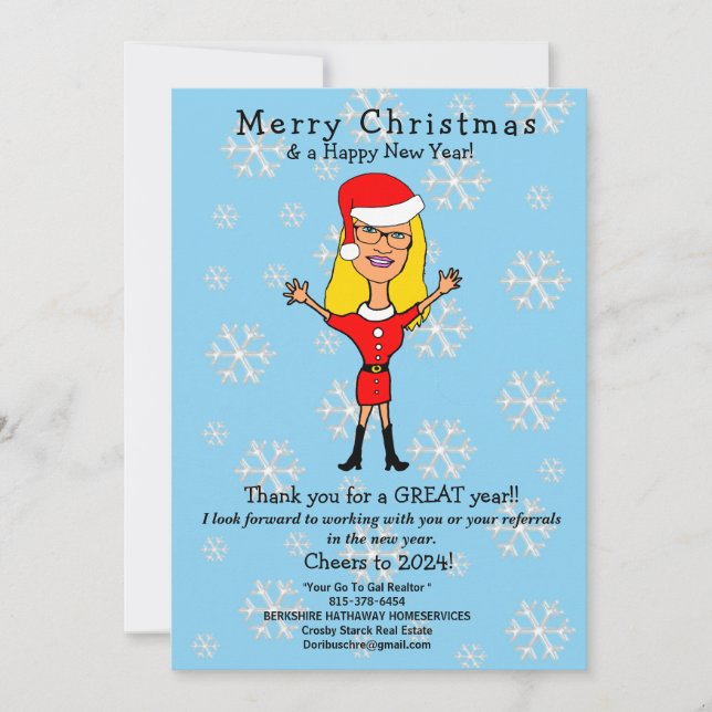Caricature Santa Girl Dori 2 Holiday Card (Front)