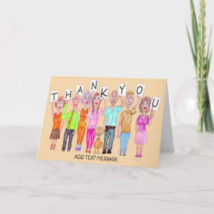 Caricatures of people saying thank you card