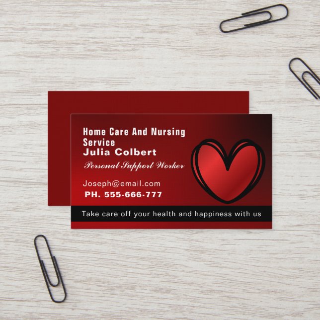 Caring Companion Caregiver red heart professional Business Card (Front/Back In Situ)
