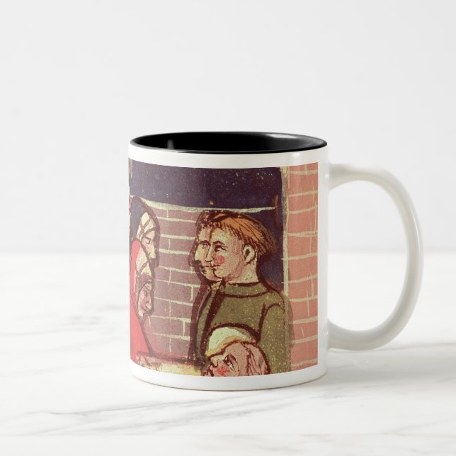 Caring for an injured man in a castle Two-Tone coffee mug (Right)
