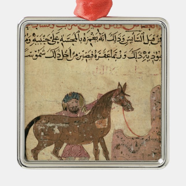 Caring for the horse, illustration metal tree decoration (Front)
