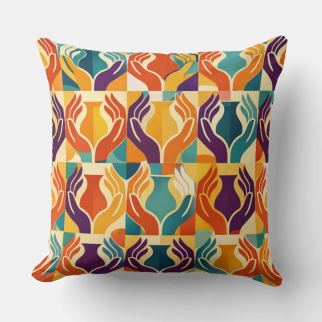 Caring Hands Mid-Century Modern Design Cushion (Front)