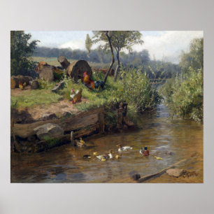Carl Jutz Duck Family at the Weir Poster
