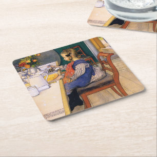 Carl Larsson A Late Risers Miserable Breakfast Square Paper Coaster
