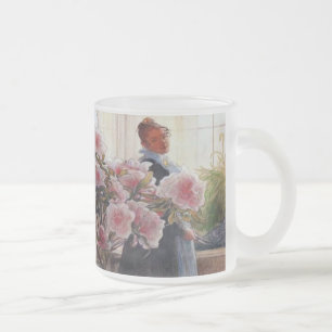 Carl Larsson Azalea Floral Vintage Fine Art Frosted Glass Coffee Mug