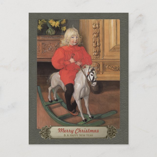 Carl Larsson Boy on rocking horse CC0664 Christmas Holiday Postcard (Front)