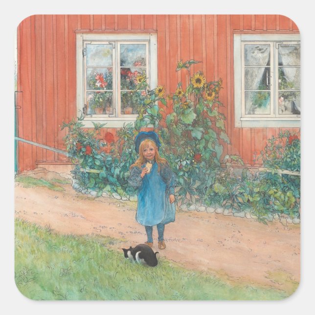 Carl Larsson - Brita With A Cat Square Sticker (Front)