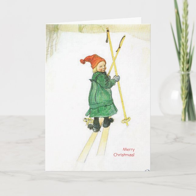 Carl Larsson Christmas Esbjorn on Skis Holiday Card (Front)