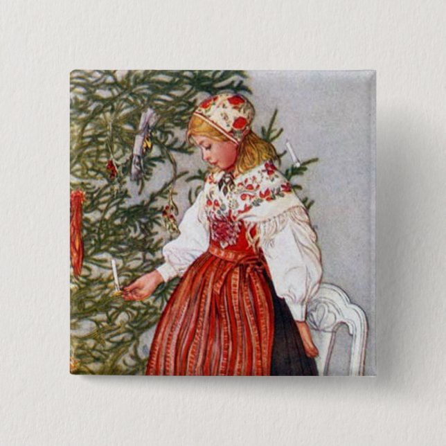 Carl Larsson Christmas Tree Button Pin (Front)