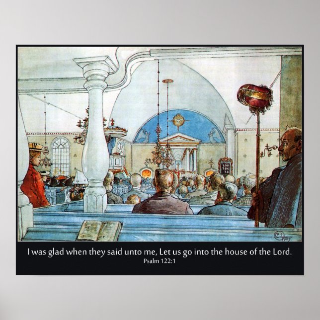 Carl Larsson Church with Psalm 122 I Was Glad Poster (Front)