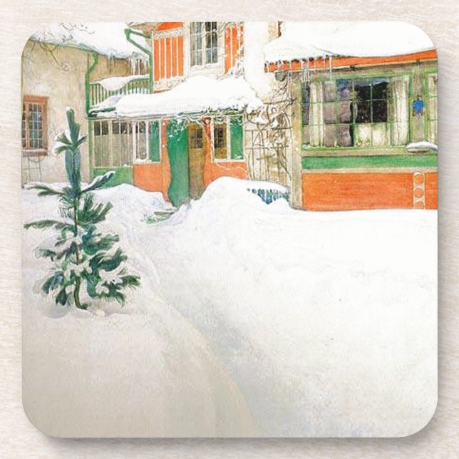 Carl Larsson Cottage in Snow Home Coaster (Front)
