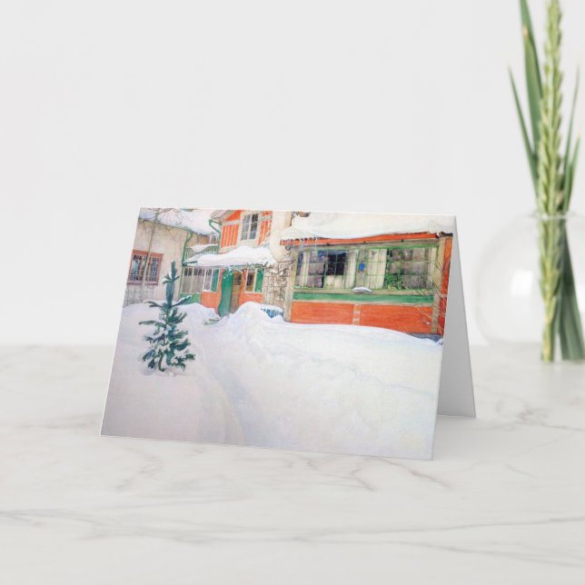 Carl Larsson Custom Christmas Card Cottage in Snow (Front)