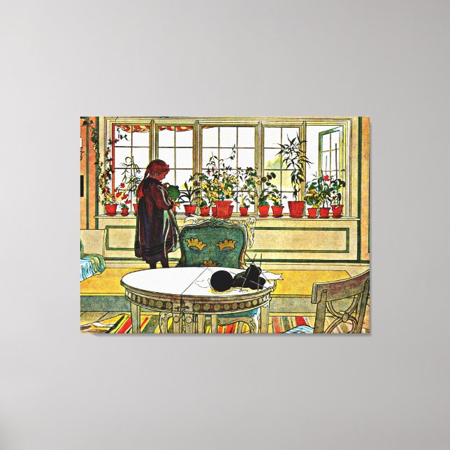 Carl Larsson - Flowers on a Windowsill Canvas Print (Front)