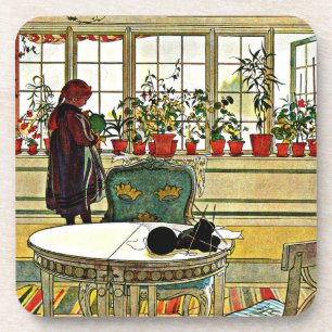 Carl Larsson - Flowers on a Windowsill Coaster