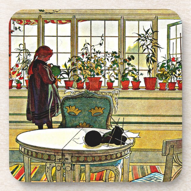 Carl Larsson - Flowers on a Windowsill  Coaster (Front)