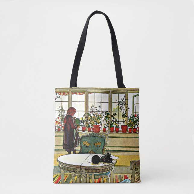Carl Larsson - Flowers on a Windowsill, fine art Tote Bag (Front)